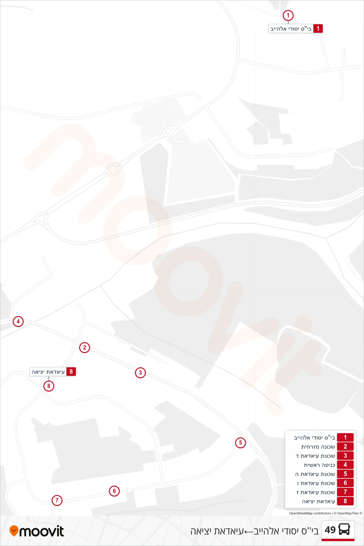 49 bus Line (Al-Heib Elementary School→Ayadat Exit) route and stops on a map