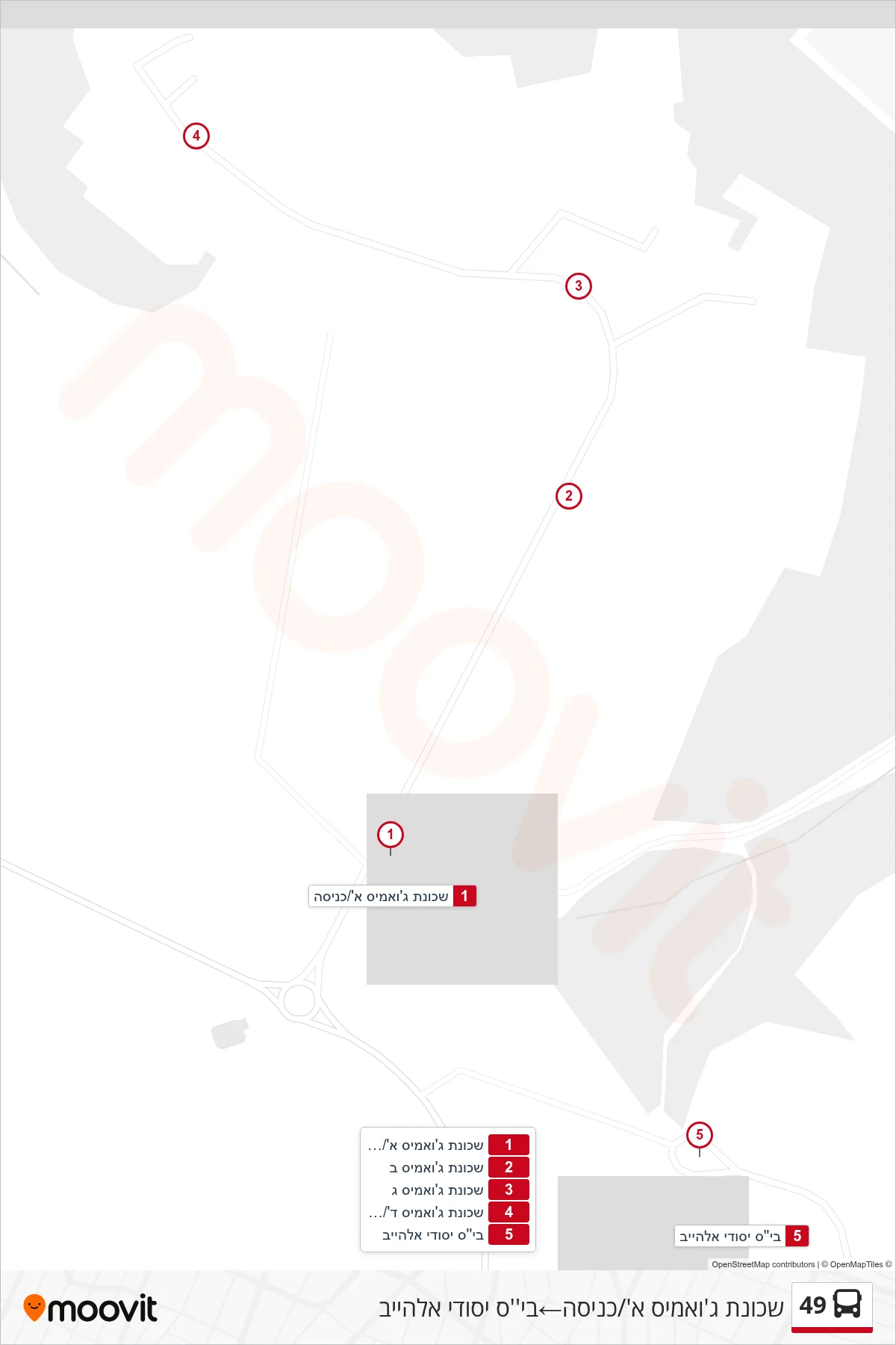 49 bus Line (Jawamis A Neighborhood/Entrance→Al-Heib Elementary School) route and stops on a map