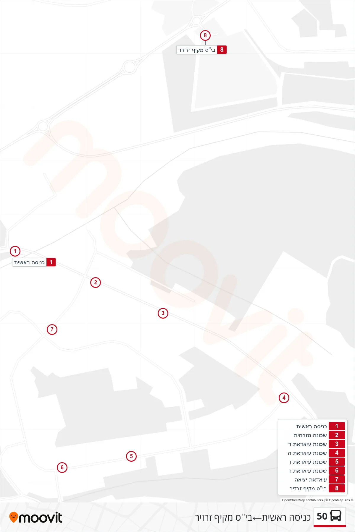 50 bus Line (Main Entrance→Zarzir High School) route and stops on a map