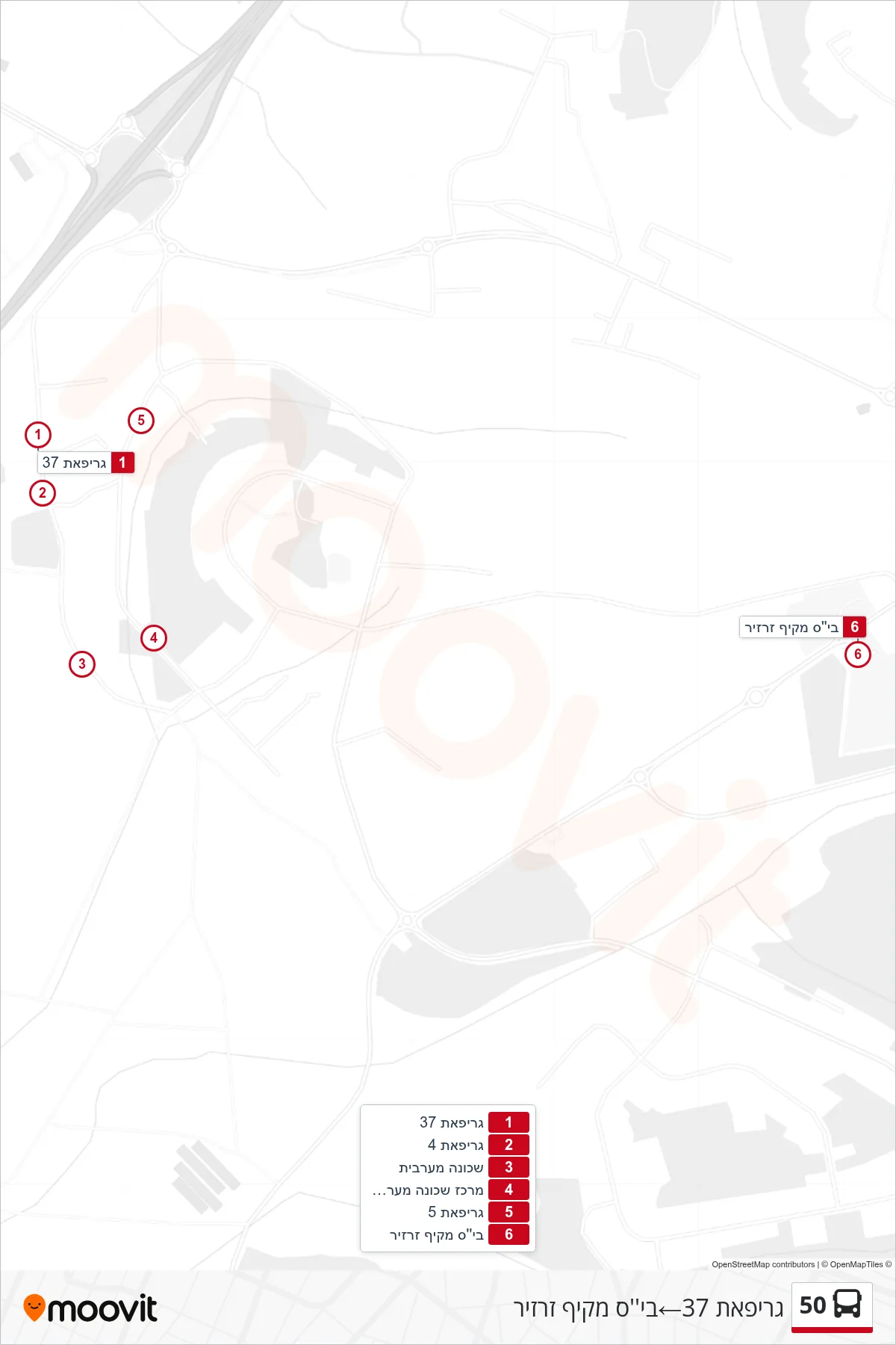 50 bus Line (Grifat 37→Zarzir High School) route and stops on a map