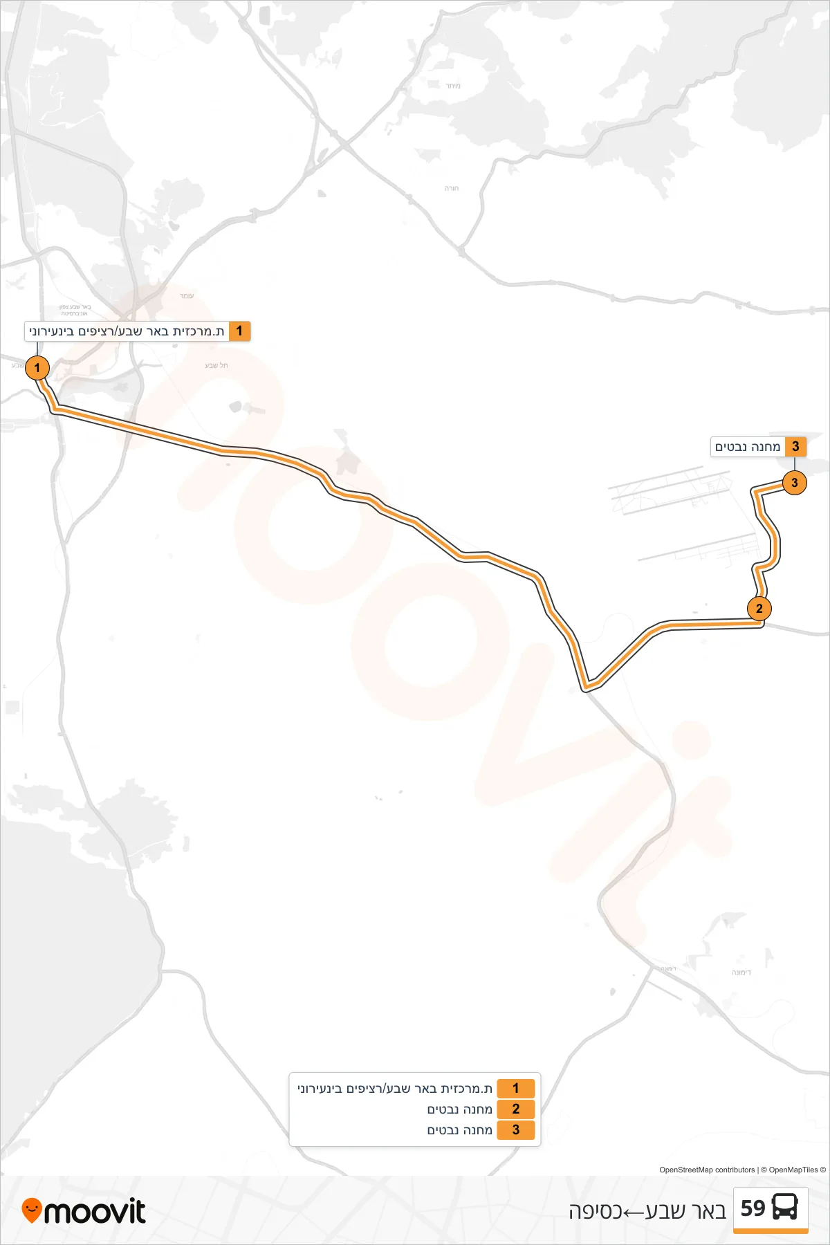 59  Line (Beer Sheva‎→Kuseife) route and stops on a map