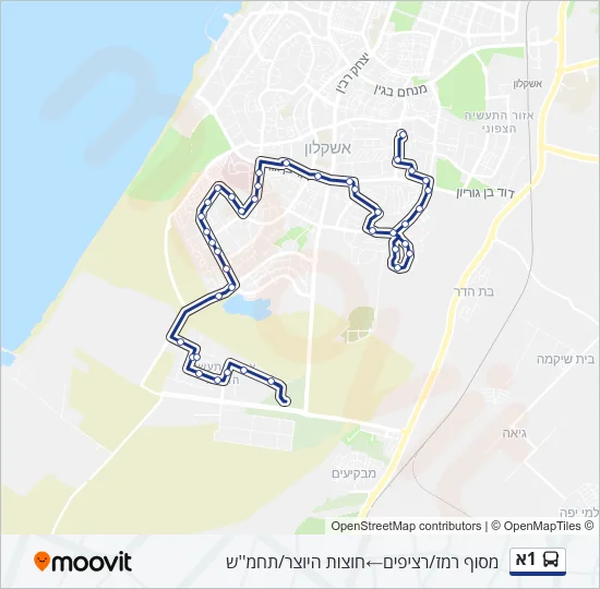 Автобус 1א: карта маршрута