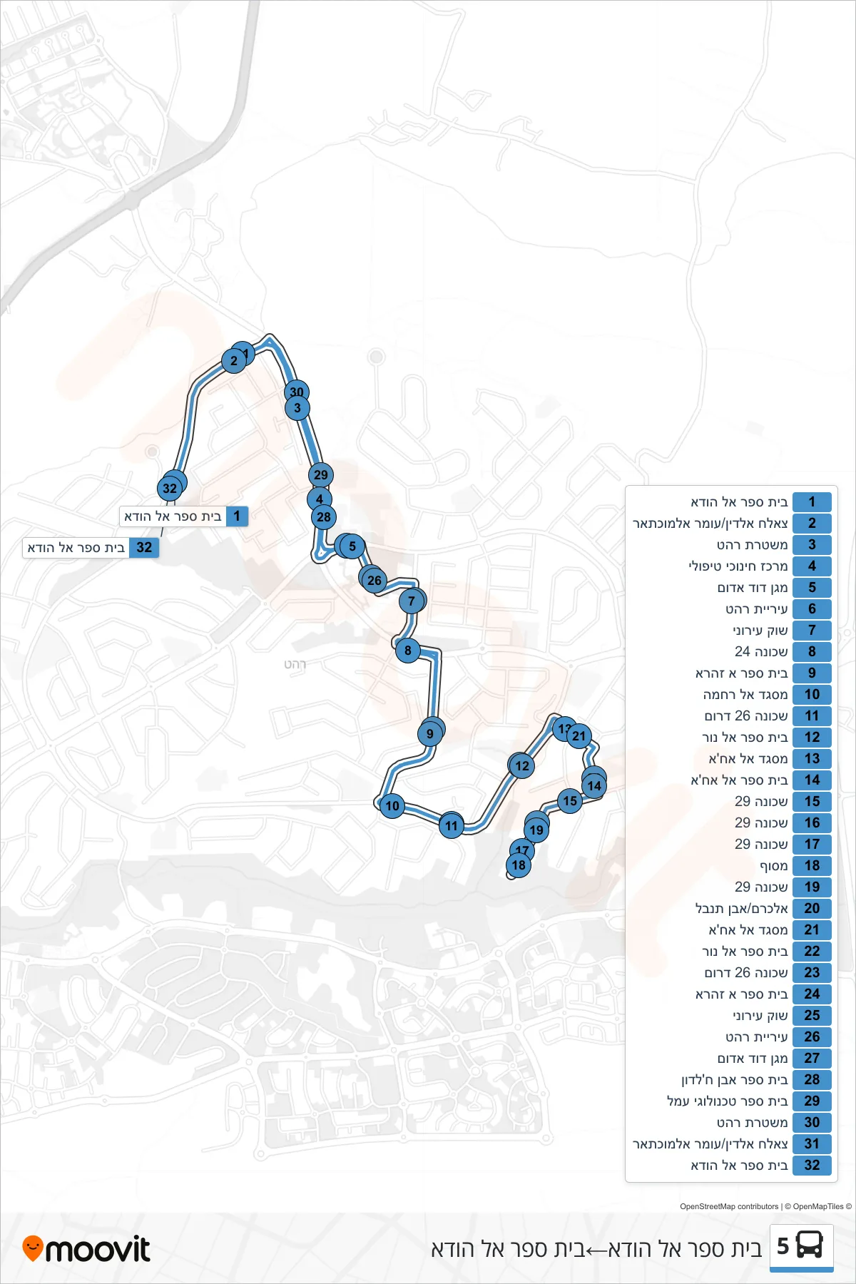 5 bus Line (Al Huda School‎→Al Huda School) route and stops on a map