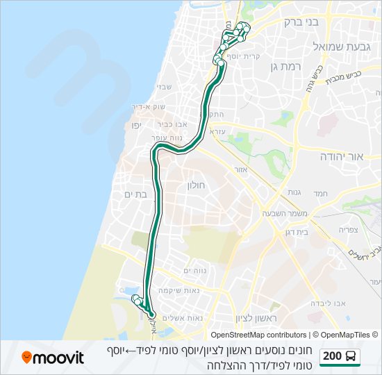 מפת המסלול של קו  200