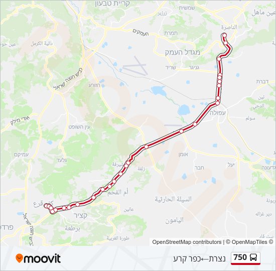 מפת המסלול של קו  750