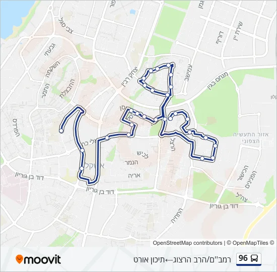 מפת המסלול של קו  96