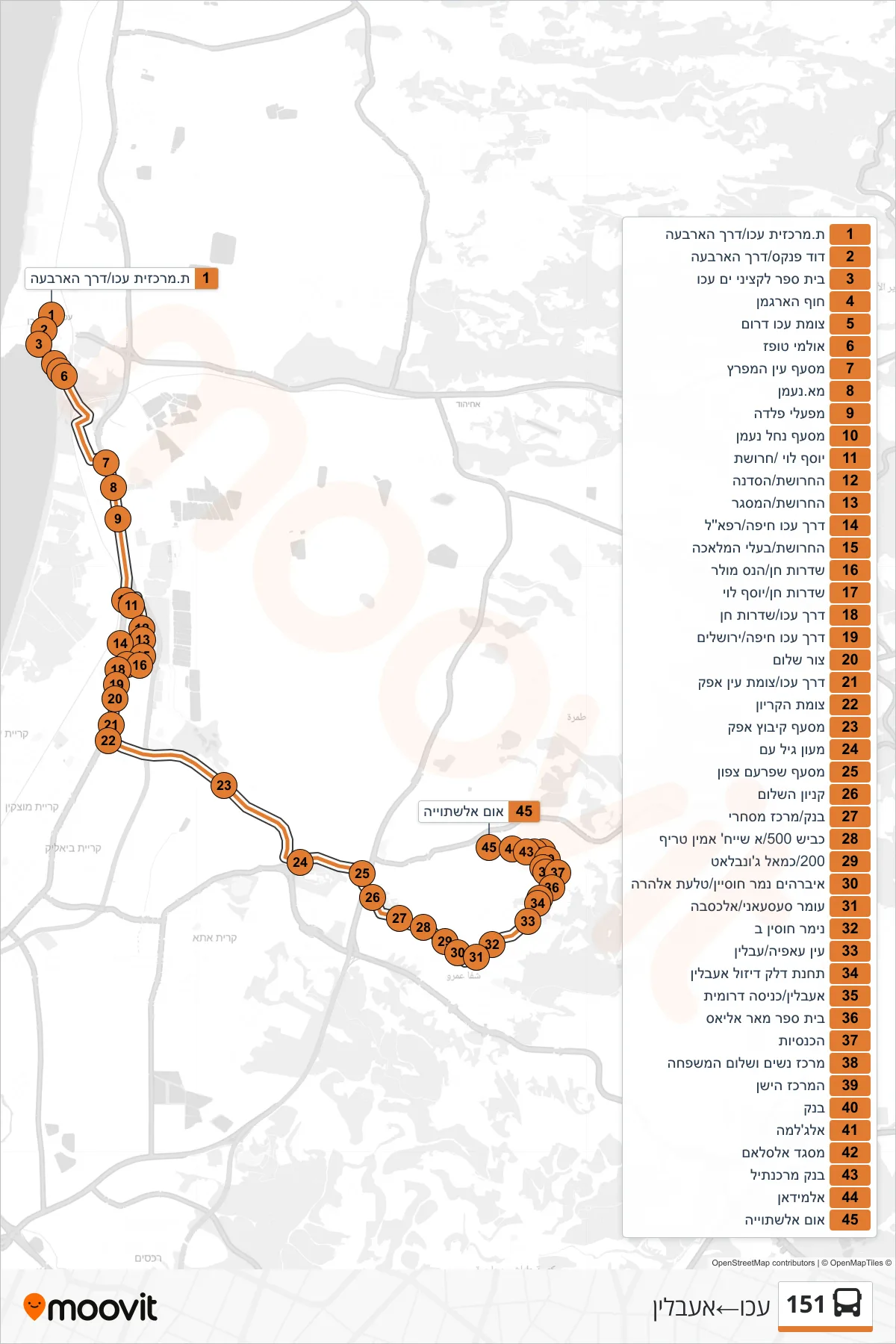 151  Line (Acre‎→I'billin) route and stops on a map
