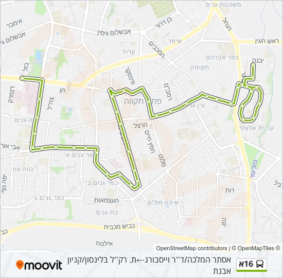 מפת המסלול של קו  16א