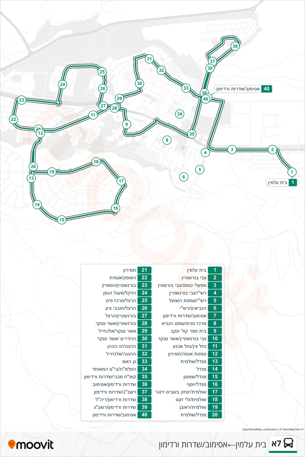 7A bus Line (Cemetery‎→Asimov/Vardimon Boulevard) route and stops on a map