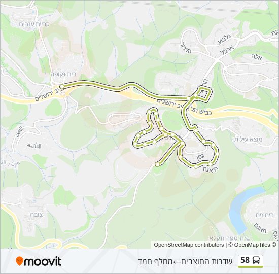 מפת המסלול של קו  58