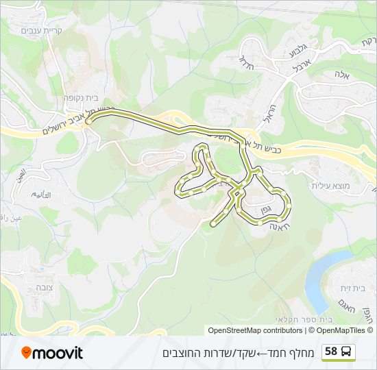 מפת המסלול של קו  58