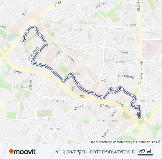 Автобус 9א: карта маршрута