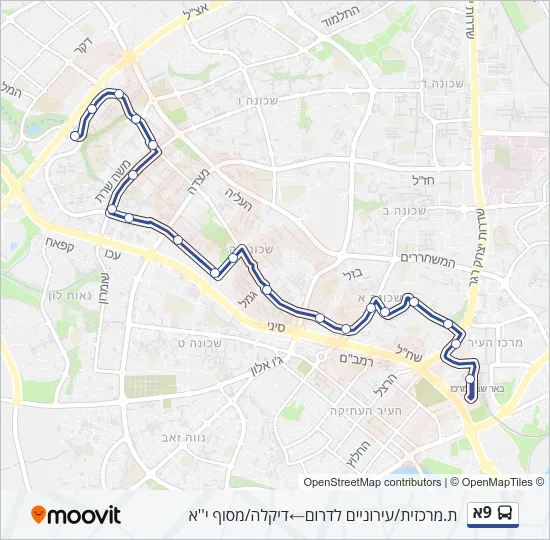 Автобус 9א: карта маршрута