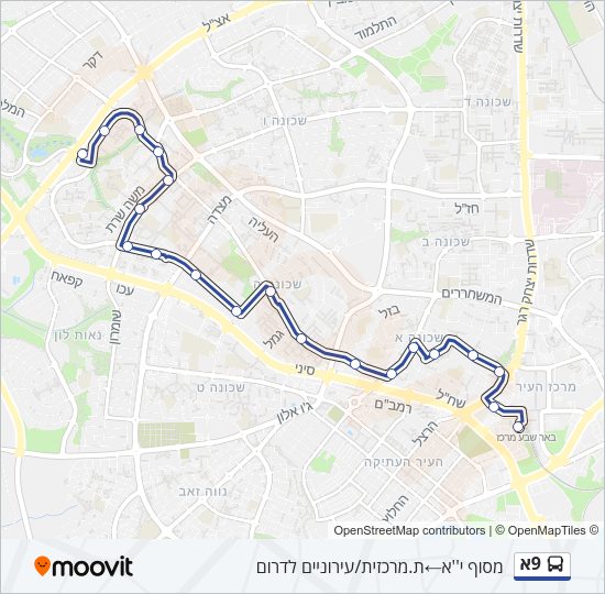 Автобус 9א: карта маршрута