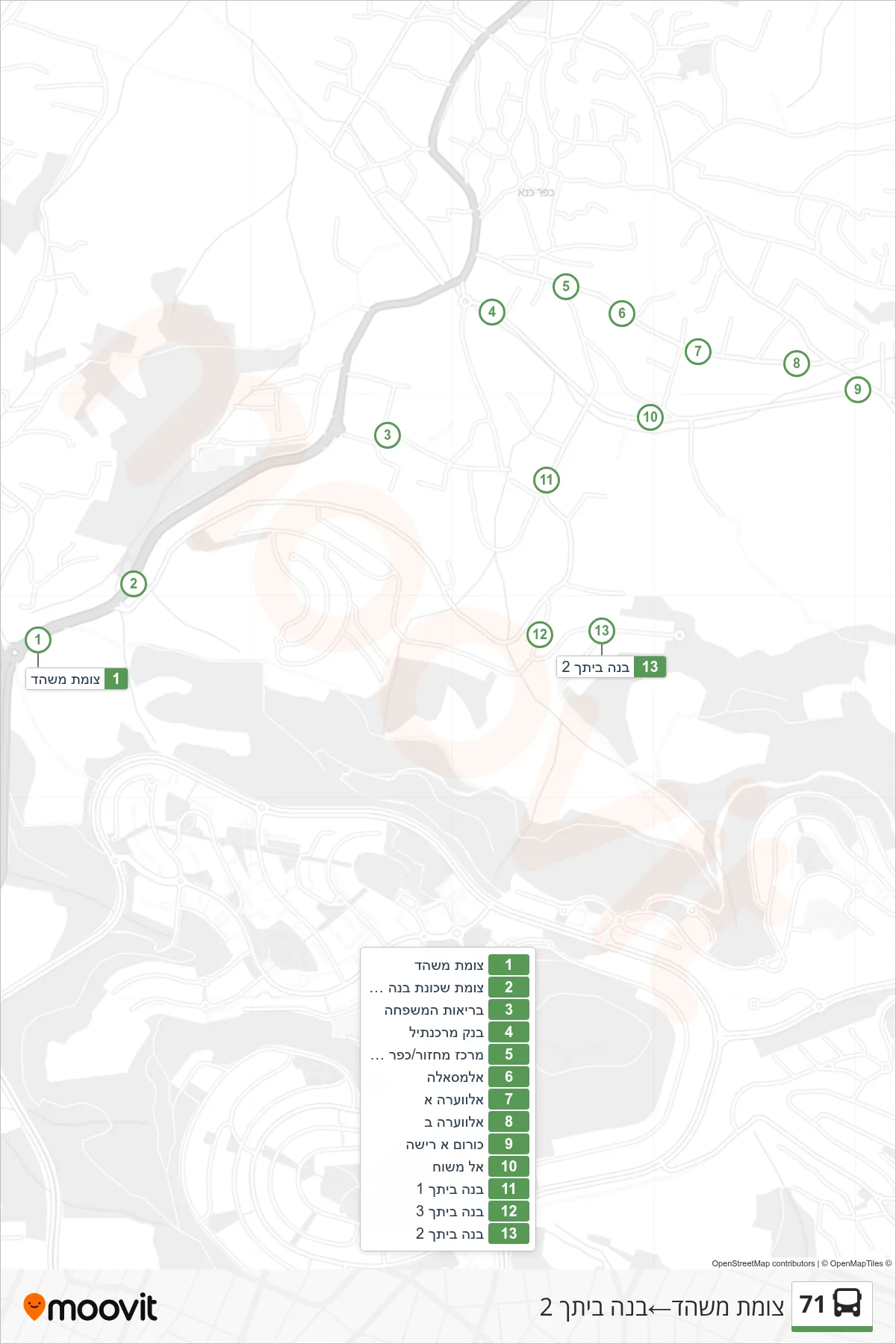 71 bus Line (Mashhad Junction‎→Build Your Home 2) route and stops on a map