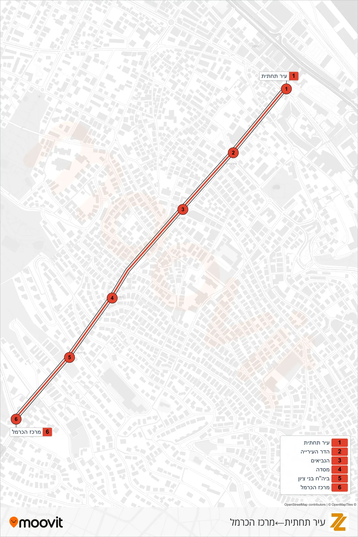 1 Carmelit / Rachbalit Line (Lower City‎→Carmel Center) route and stops on a map