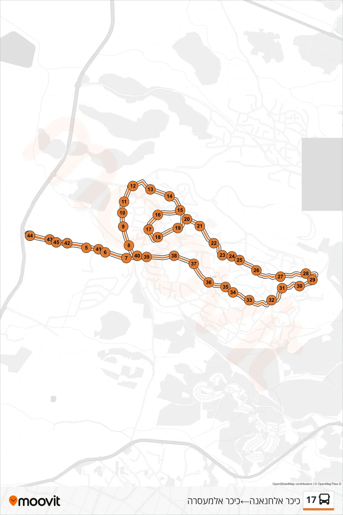 17 bus Line (Al-Hananah Square‎→Al-Masara Square) route and stops on a map