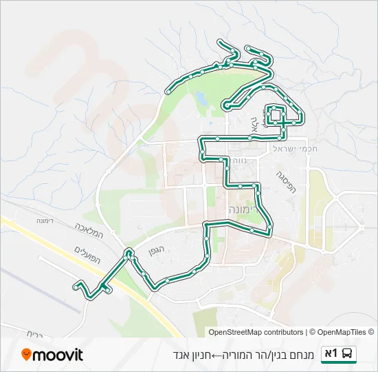 Автобус 1א: карта маршрута