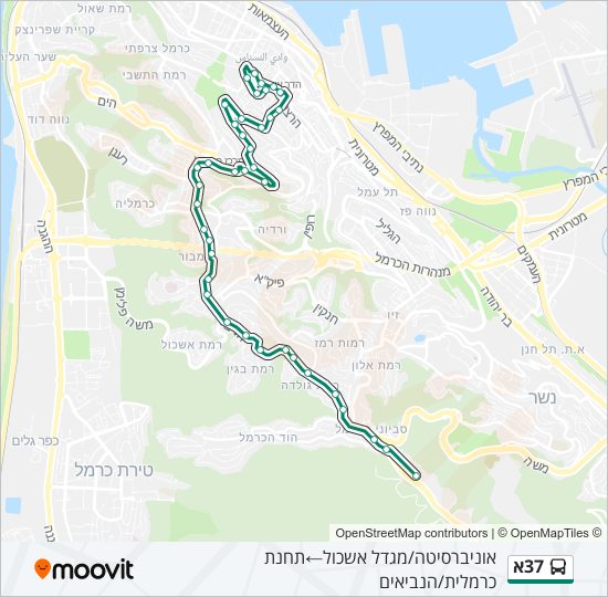 Автобус 37א: карта маршрута