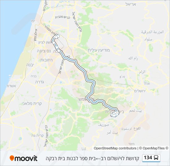 מפת המסלול של קו  134