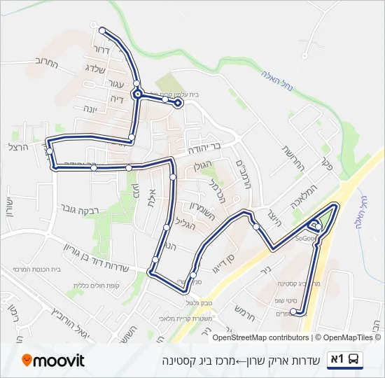 Автобус 1א: карта маршрута