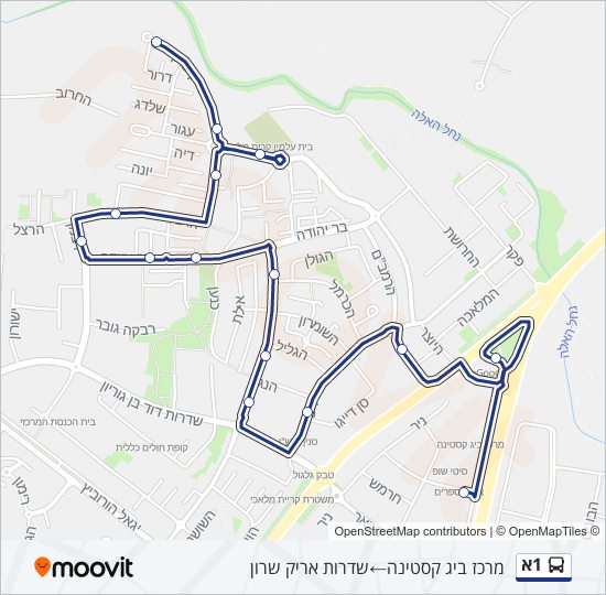 Автобус 1א: карта маршрута