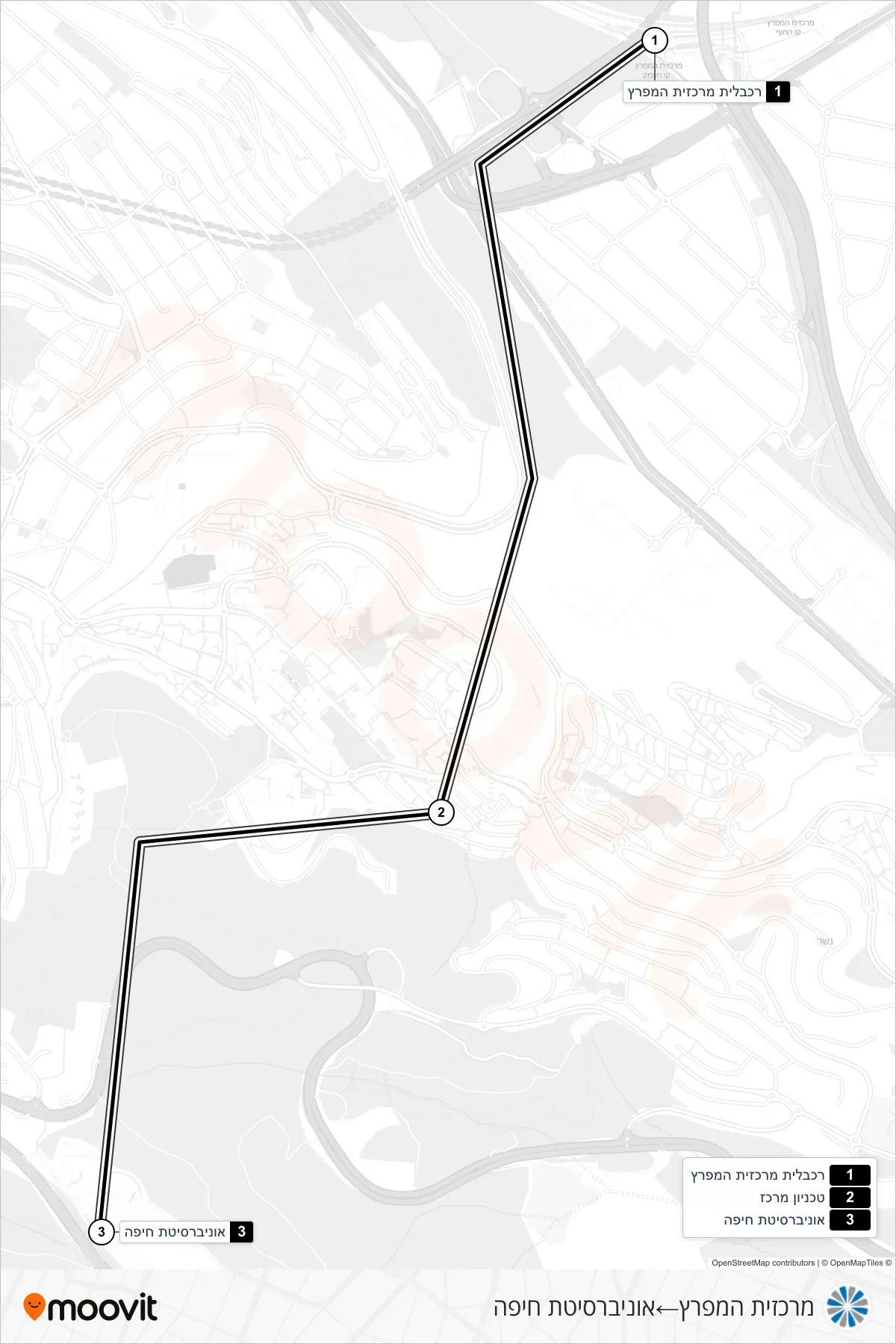 10 Carmelit / Rachbalit Line (Mifratz Central Station‎→University of Haifa) route and stops on a map