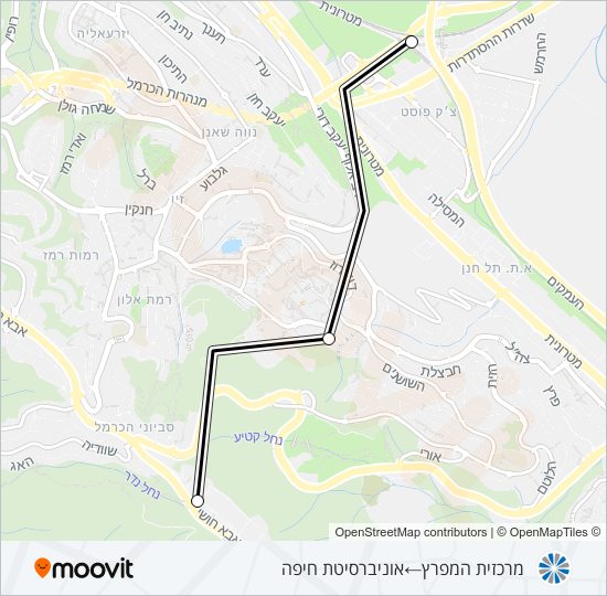 מפת המסלול של קו כרמלית / רכבלית 10