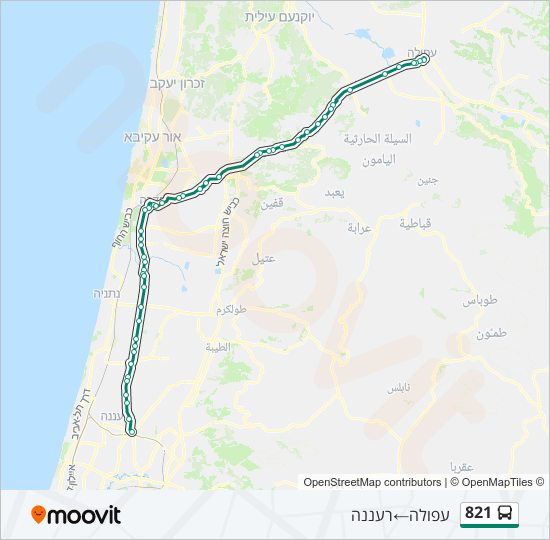 מפת המסלול של קו  821