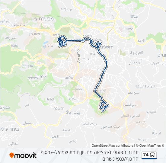 מפת המסלול של קו  74