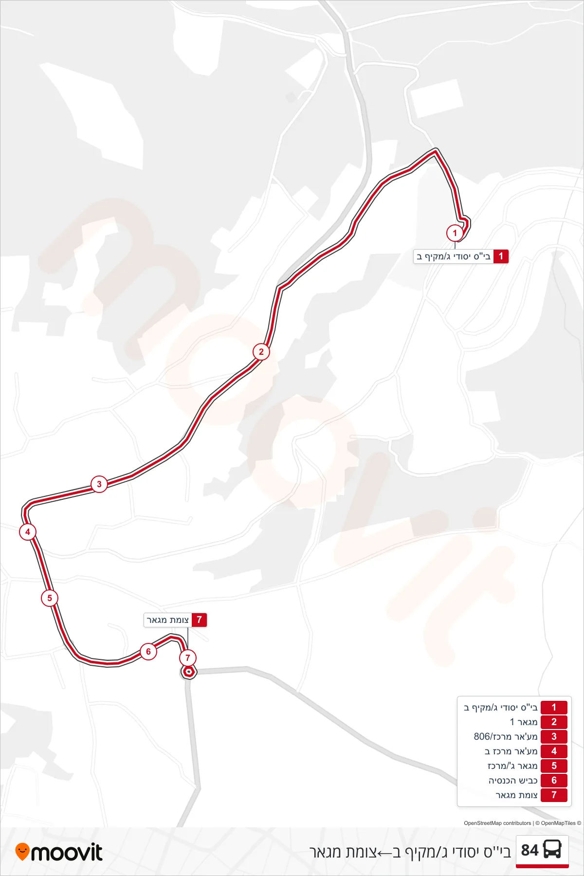 84  Line (Elementary School C/Comprehensive B‎→Maghar Junction) route and stops on a map