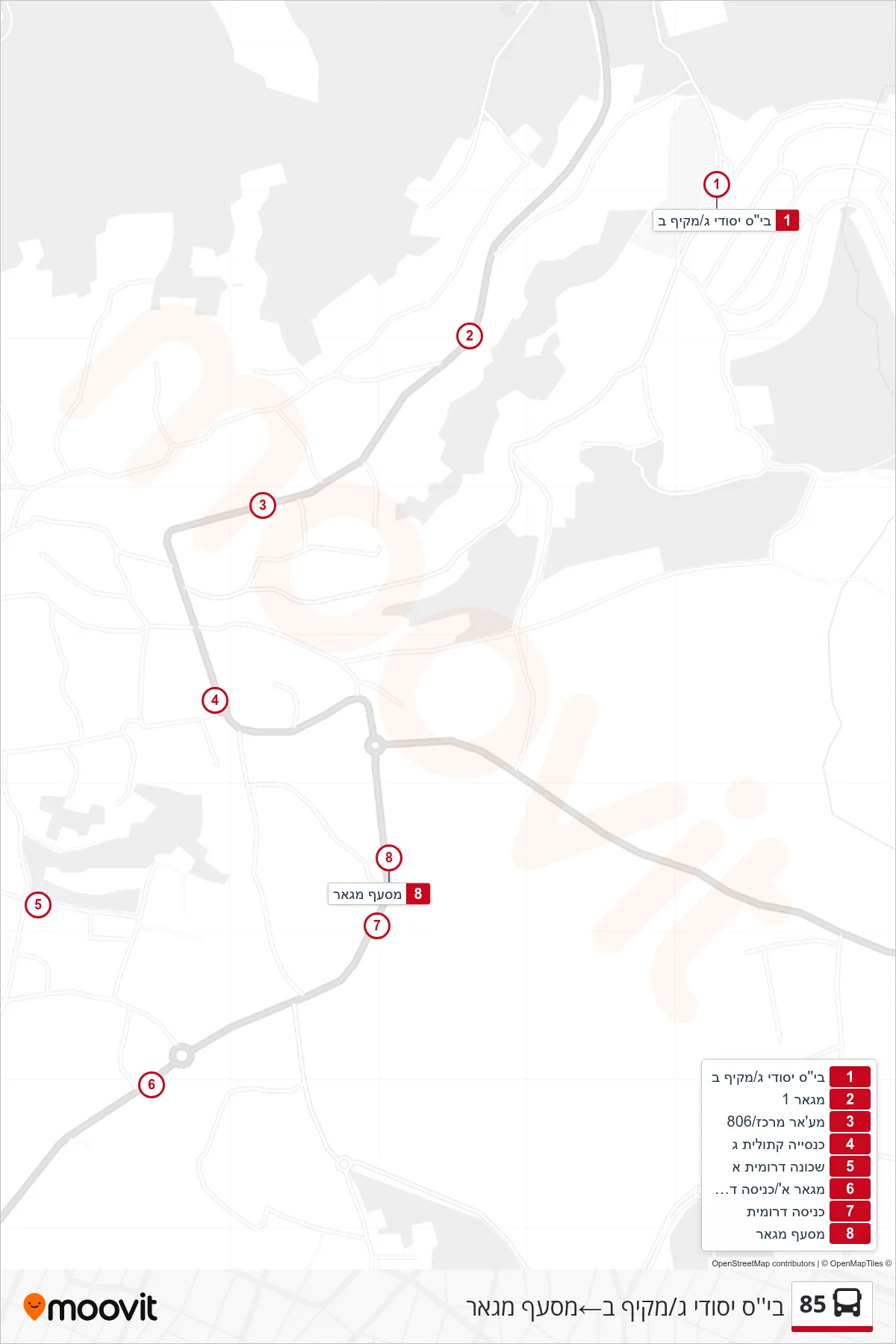 85 bus Line (Elementary School C/Comprehensive B‎→Maghar Junction) route and stops on a map