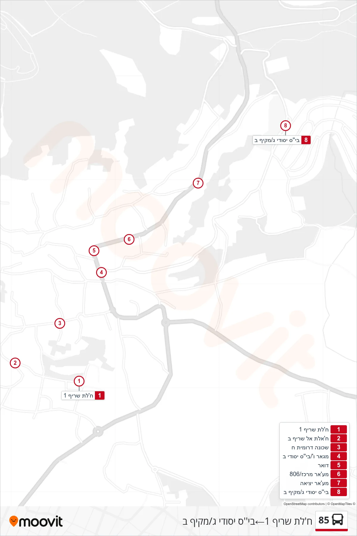 85 bus Line (Khalet Sharif 1‎→Elementary School C/Comprehensive B) route and stops on a map