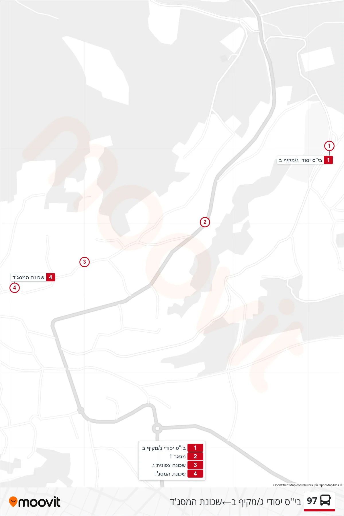 97 bus Line (Elementary School C/Comprehensive B‎→Al-Masjid Neighborhood) route and stops on a map