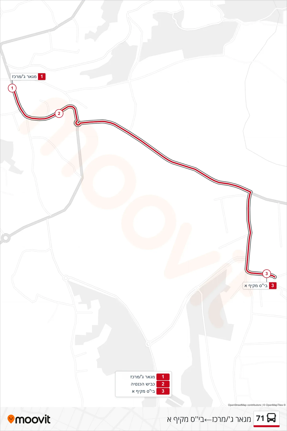 71 bus Line (Maghar C/Center→Comprehensive School A) route and stops on a map