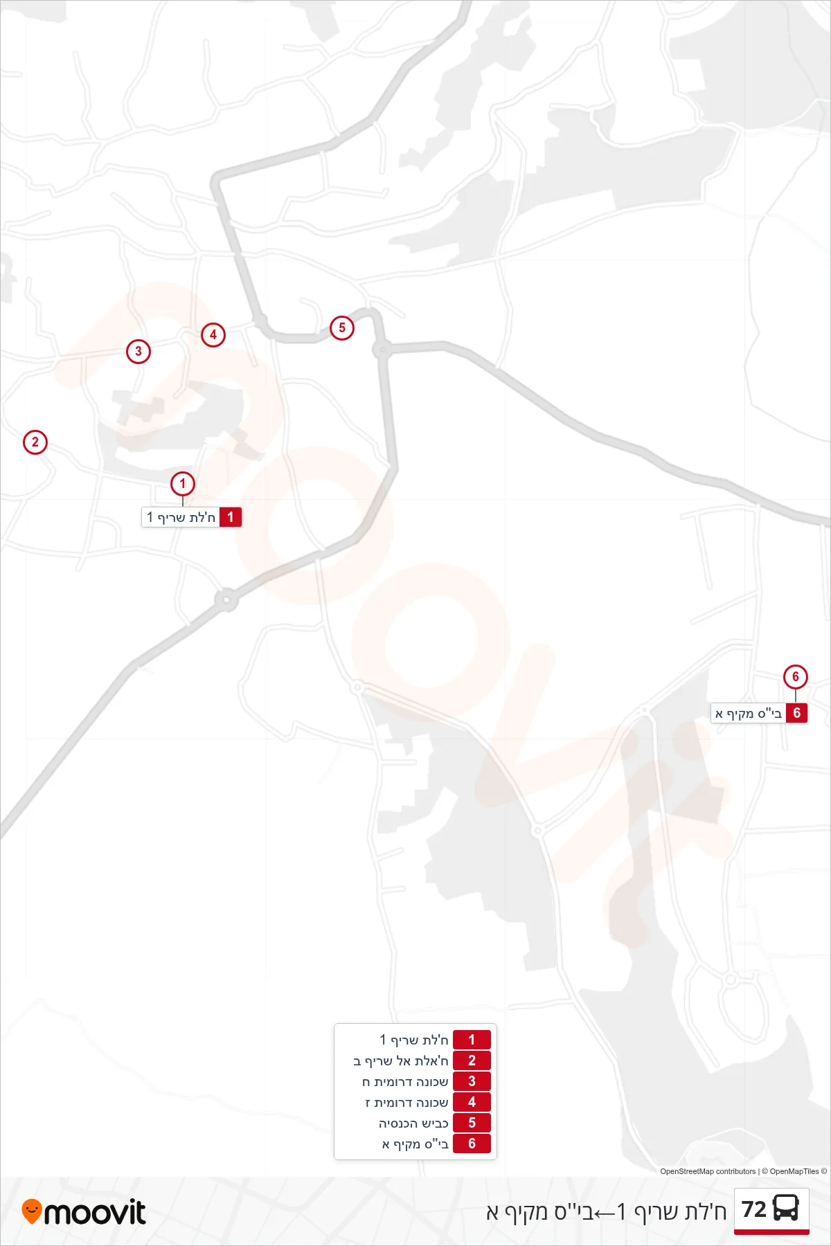 72 bus Line (Khalet Sharif 1‎→Comprehensive School A) route and stops on a map