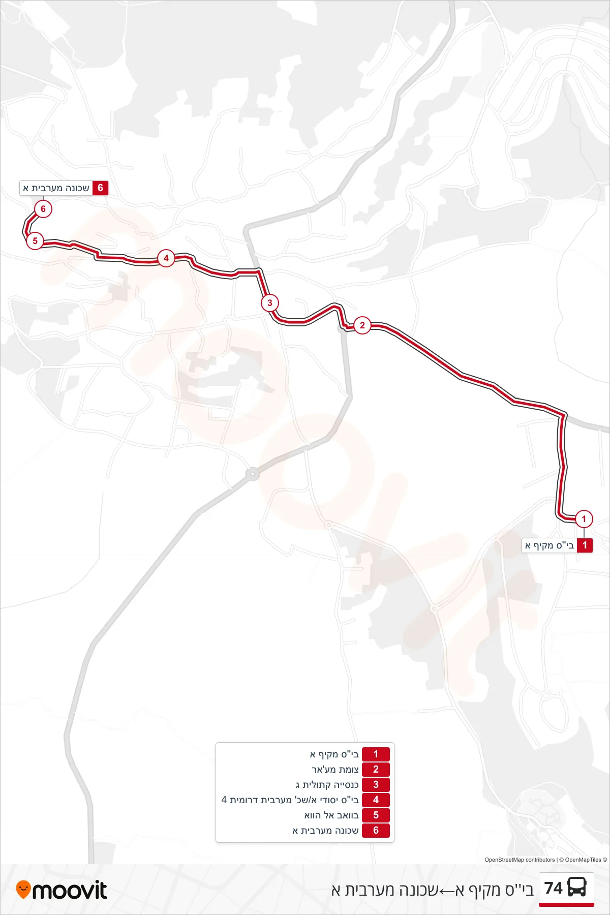 74 bus Line (Comprehensive School A‎→Western Neighborhood A) route and stops on a map