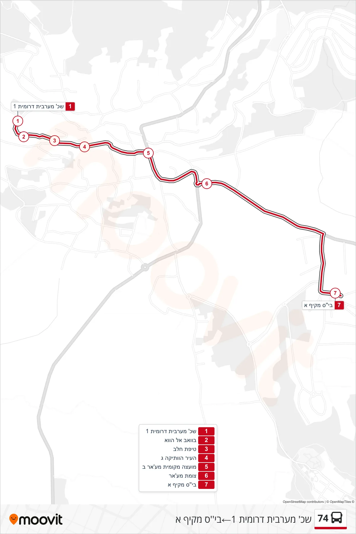 74  Line (Western Southern Neighborhood 1‎→Comprehensive School A) route and stops on a map