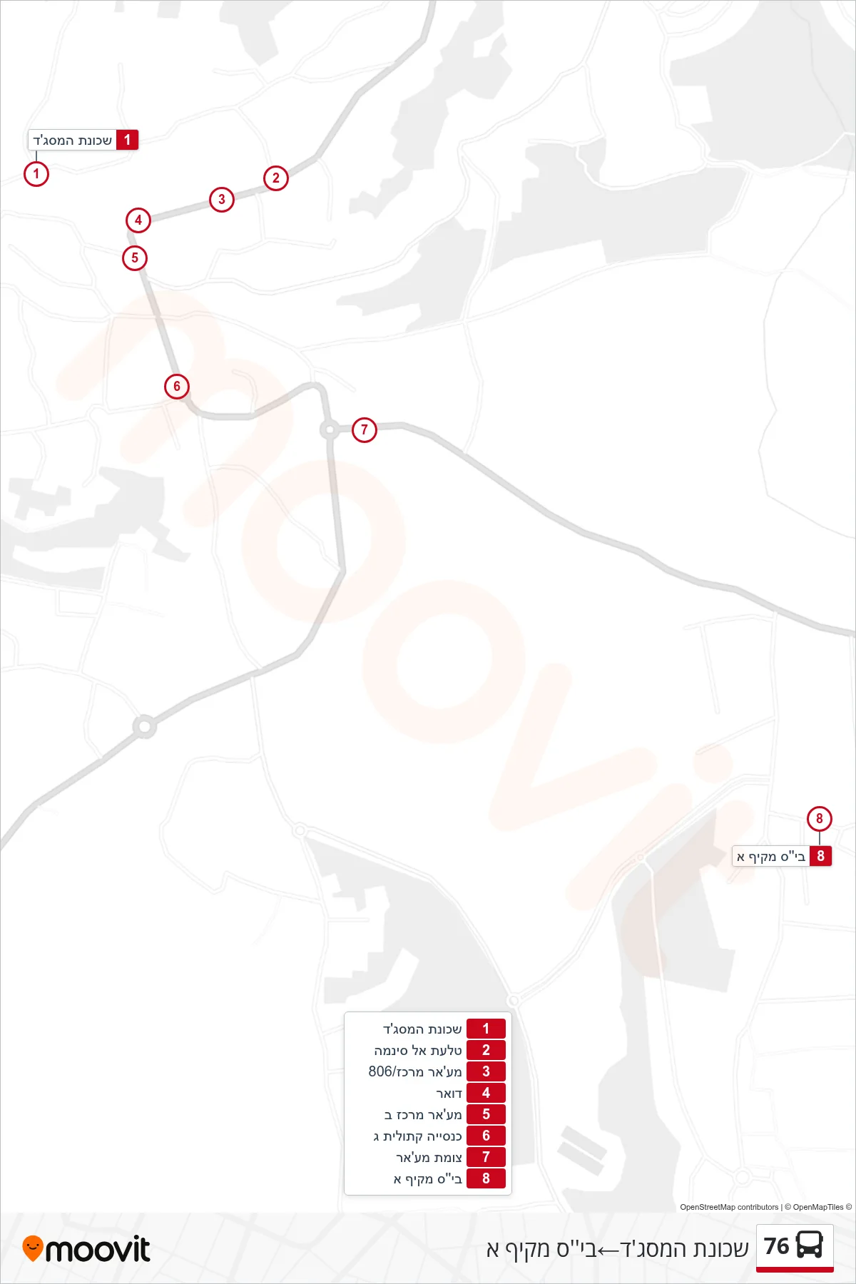 76  Line (Al-Masjid Neighborhood‎→Comprehensive School A) route and stops on a map