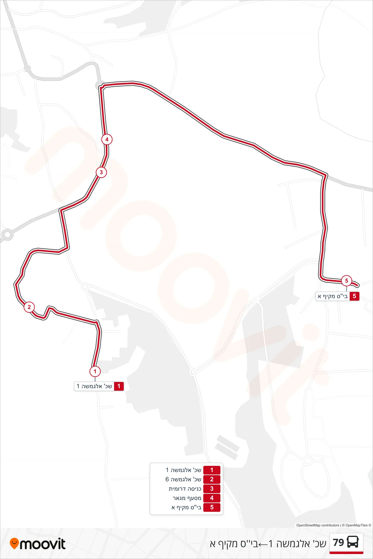 79 bus Line (Al-Gamsha 1 Neighborhood‎→Comprehensive School A) route and stops on a map