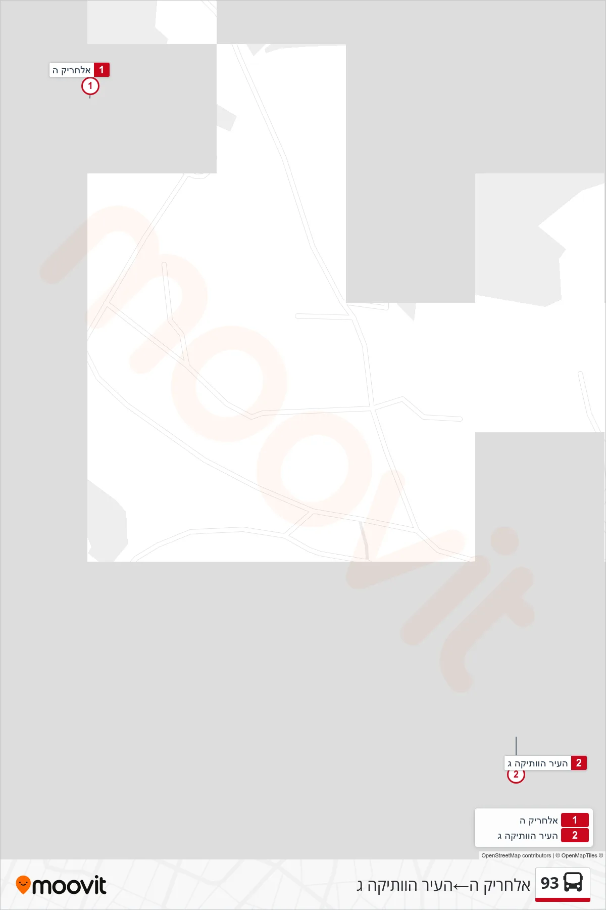 93 bus Line (Al-Hariq E‎→Old City C) route and stops on a map