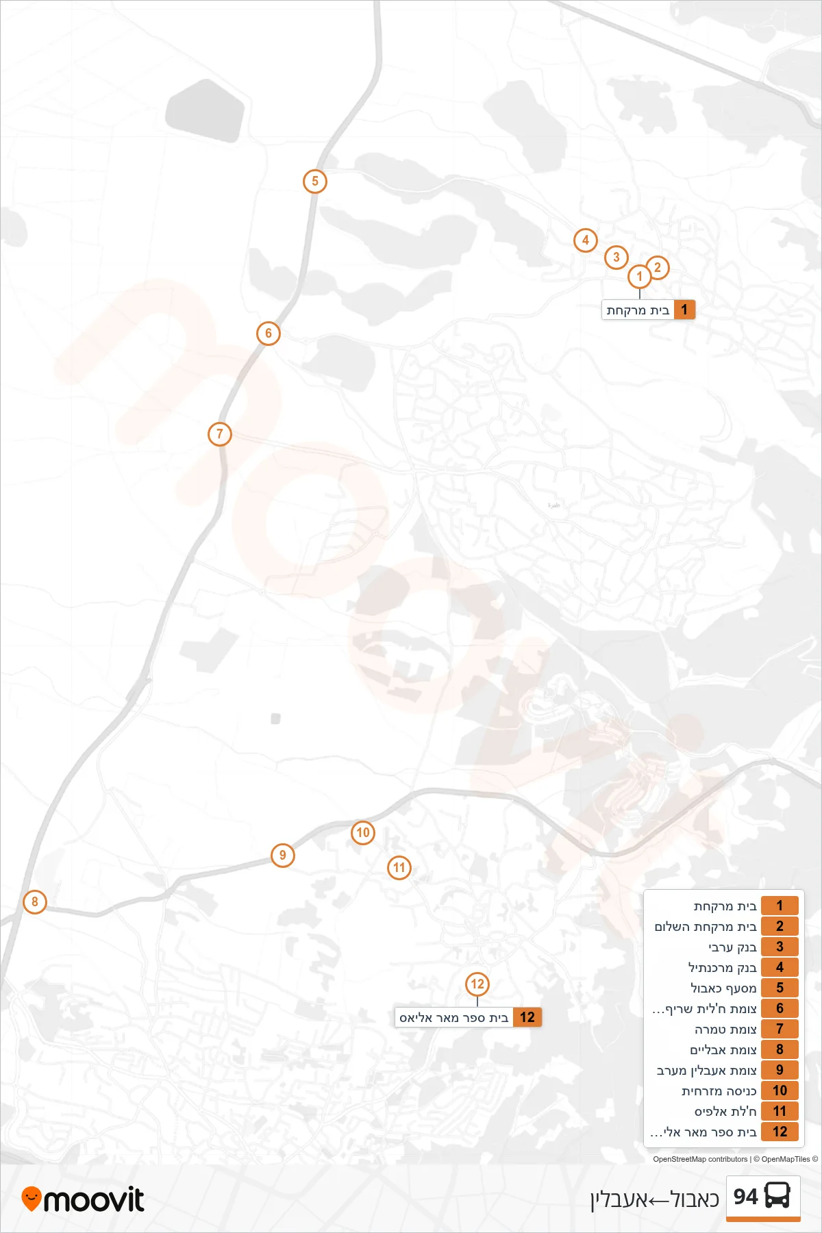 94 bus Line (Kabul‎→I'billin) route and stops on a map