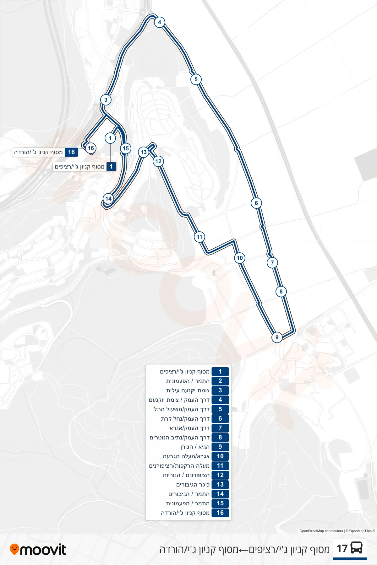 17 bus Line (G Mall Terminal/Platforms→G Mall Terminal/Drop Off) route and stops on a map