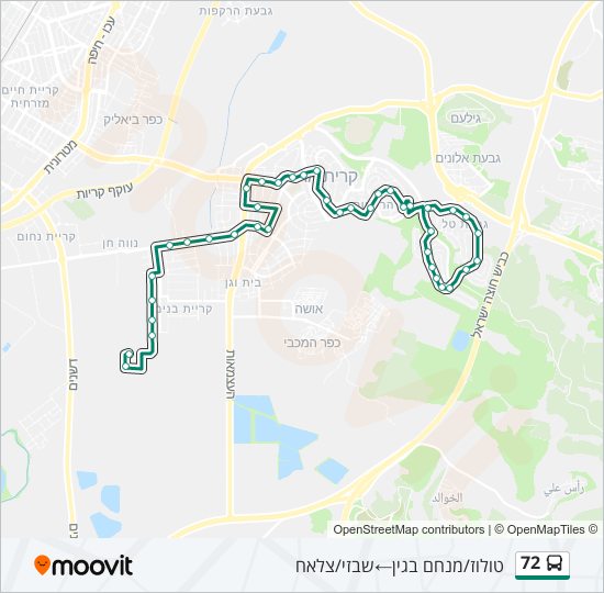מפת המסלול של קו  72