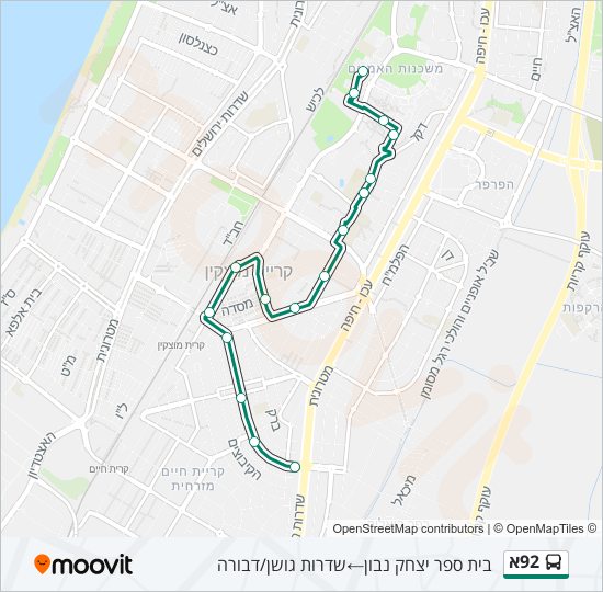 Автобус 92א: карта маршрута