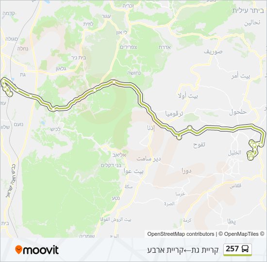 מפת המסלול של קו  257