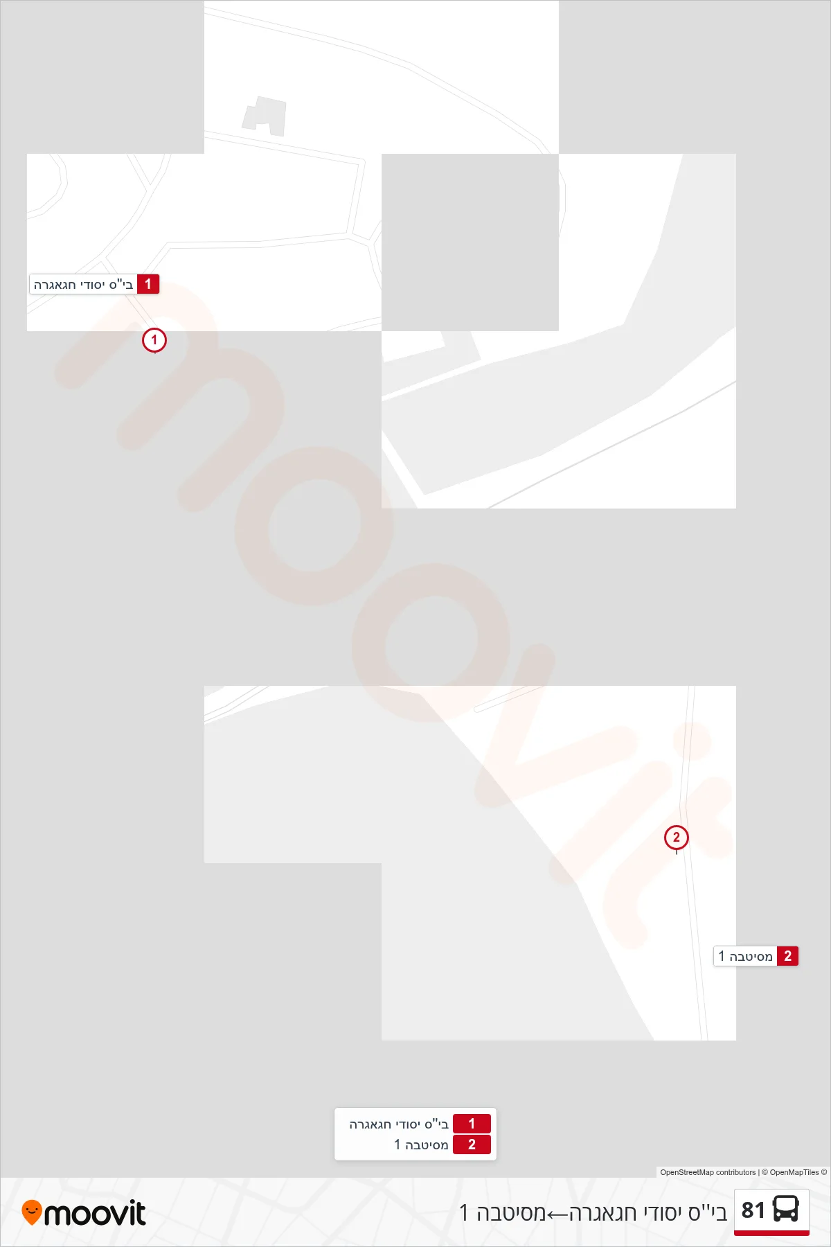 81 bus Line (Hajajra Elementary School→Musitba 1) route and stops on a map