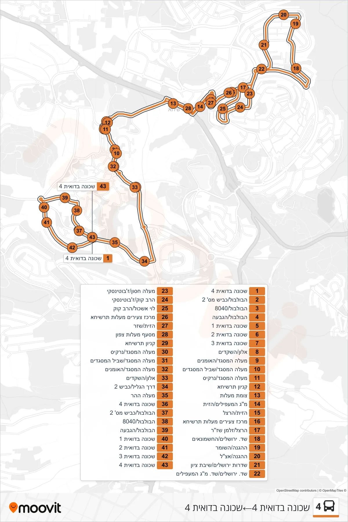 4 bus Line (Bedouin Neighborhood 4‎→Bedouin Neighborhood 4) route and stops on a map