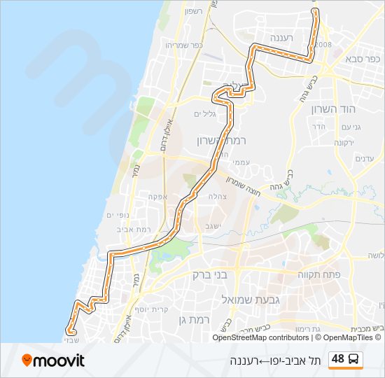 מפת המסלול של קו Bus 48