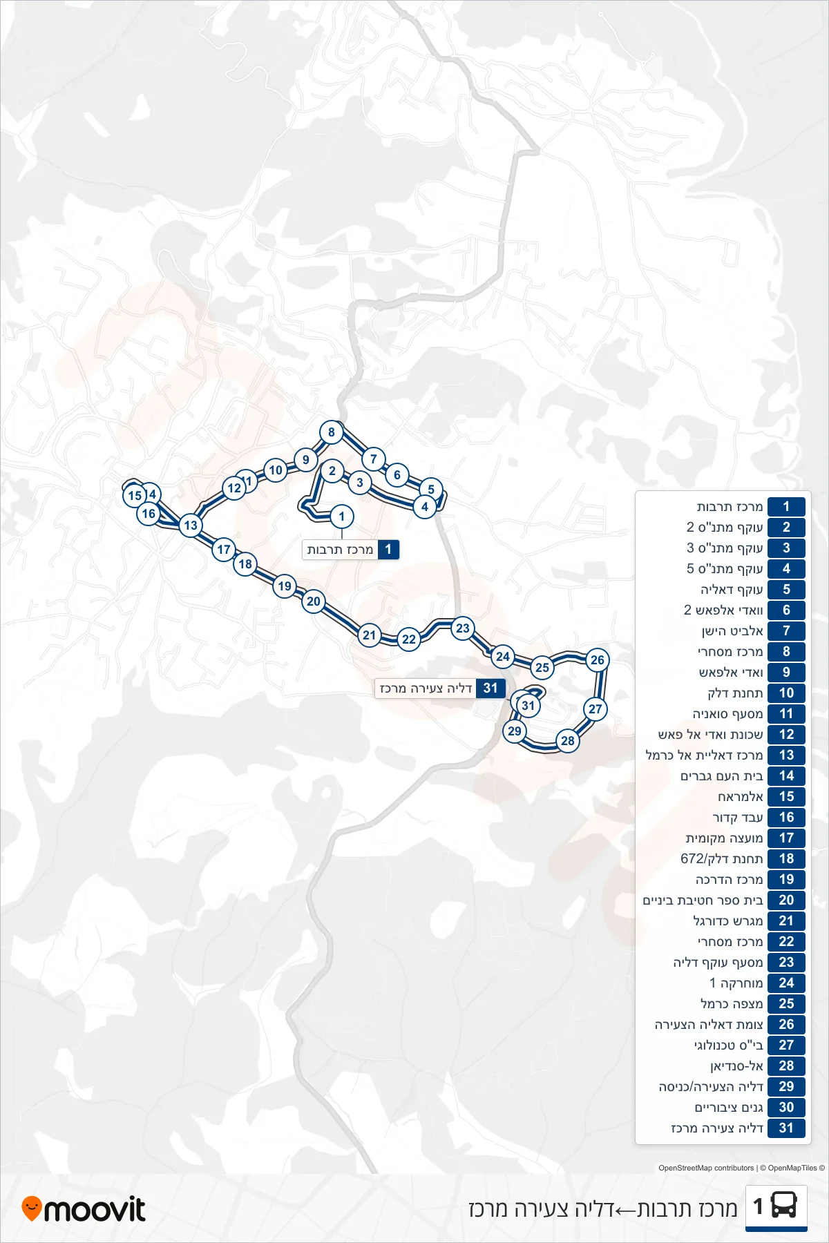 1 bus Line (Cultural Center‎→Young Dalia Center) route and stops on a map